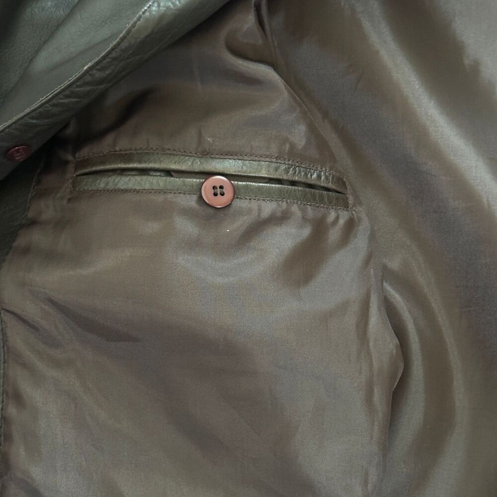 Zara Mens Leather Car Coat TRENCH COAT Brown Button Front Mid Length Size MEDIUM - Picture 7 of 11